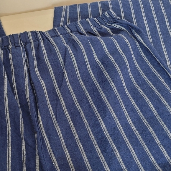Habitat Linen Blend Blue White Striped Wide Leg Cropped Pull-On Pants - Size M - Picture 6 of 11